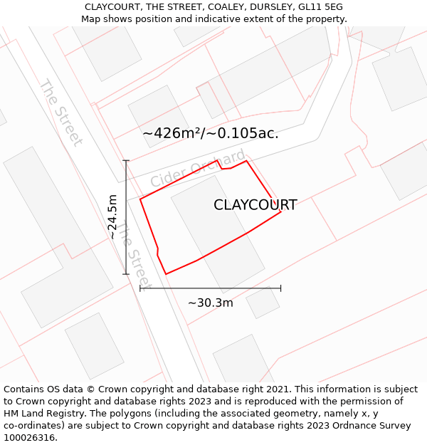 CLAYCOURT, THE STREET, COALEY, DURSLEY, GL11 5EG: Plot and title map