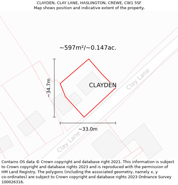 CLAYDEN, CLAY LANE, HASLINGTON, CREWE, CW1 5SF: Plot and title map