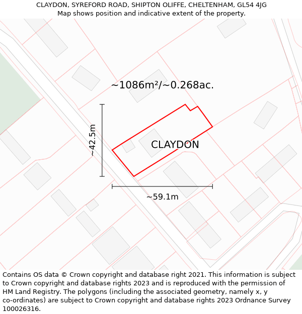 CLAYDON, SYREFORD ROAD, SHIPTON OLIFFE, CHELTENHAM, GL54 4JG: Plot and title map