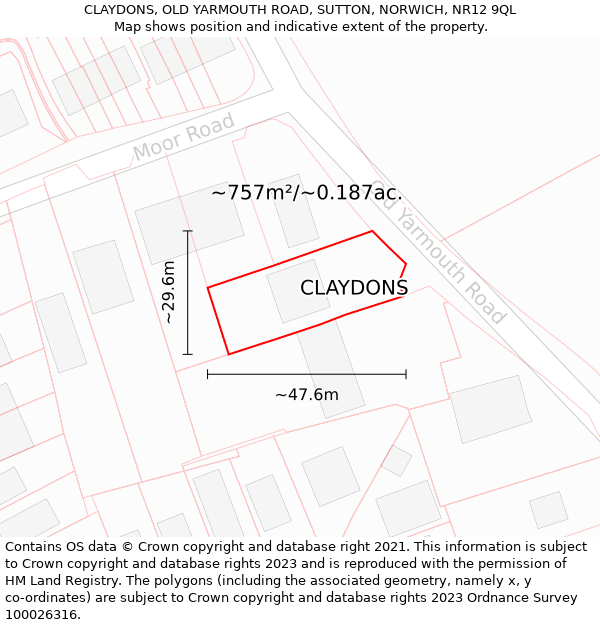 CLAYDONS, OLD YARMOUTH ROAD, SUTTON, NORWICH, NR12 9QL: Plot and title map