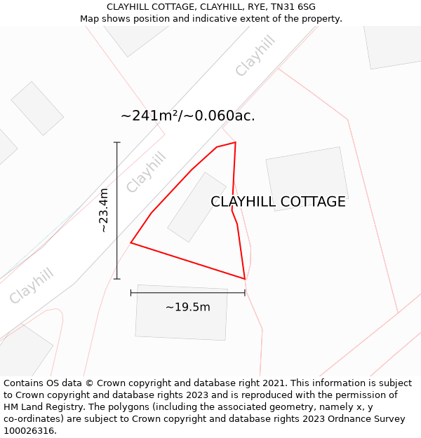 CLAYHILL COTTAGE, CLAYHILL, RYE, TN31 6SG: Plot and title map