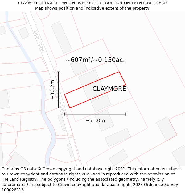 CLAYMORE, CHAPEL LANE, NEWBOROUGH, BURTON-ON-TRENT, DE13 8SQ: Plot and title map