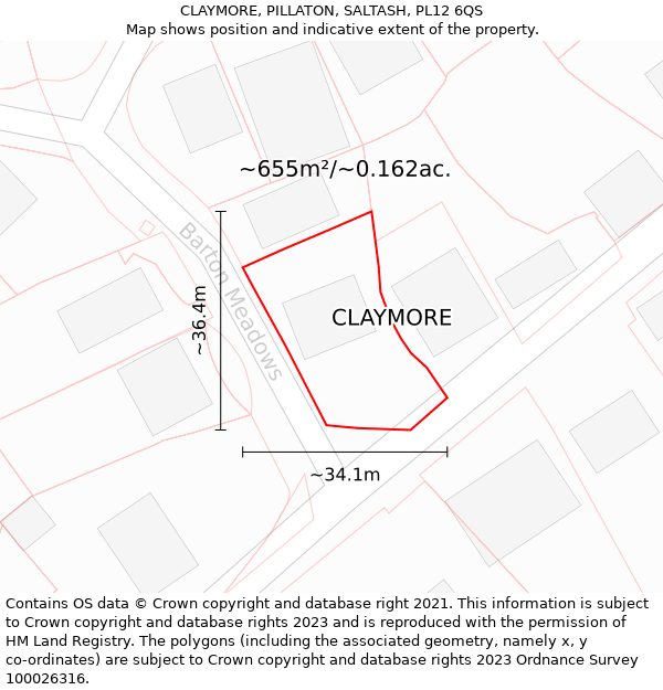 CLAYMORE, PILLATON, SALTASH, PL12 6QS: Plot and title map