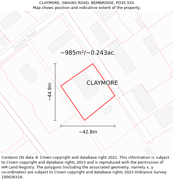 CLAYMORE, SWAINS ROAD, BEMBRIDGE, PO35 5XS: Plot and title map