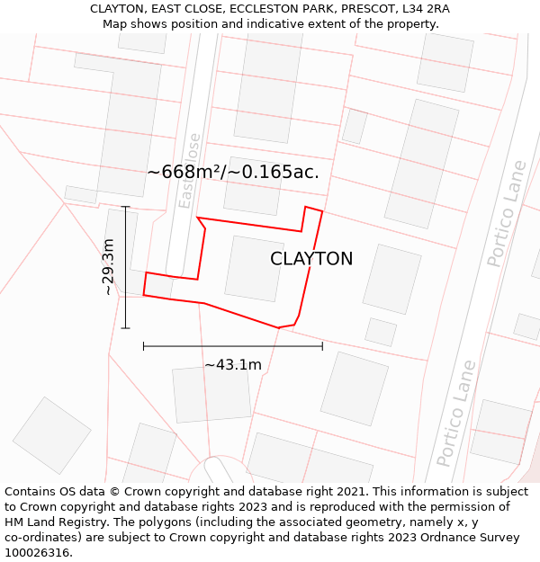 CLAYTON, EAST CLOSE, ECCLESTON PARK, PRESCOT, L34 2RA: Plot and title map