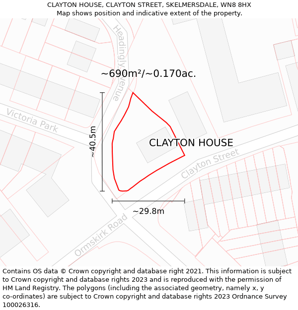 CLAYTON HOUSE, CLAYTON STREET, SKELMERSDALE, WN8 8HX: Plot and title map