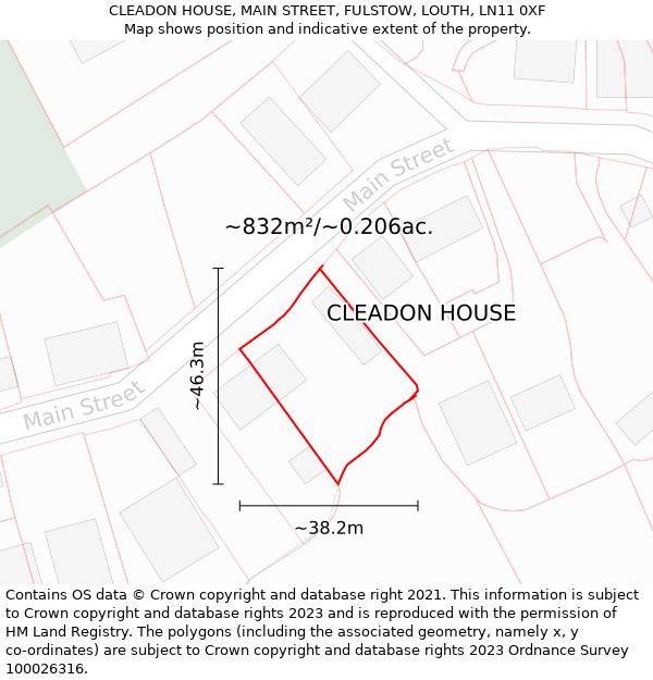 CLEADON HOUSE, MAIN STREET, FULSTOW, LOUTH, LN11 0XF: Plot and title map