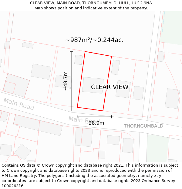 CLEAR VIEW, MAIN ROAD, THORNGUMBALD, HULL, HU12 9NA: Plot and title map