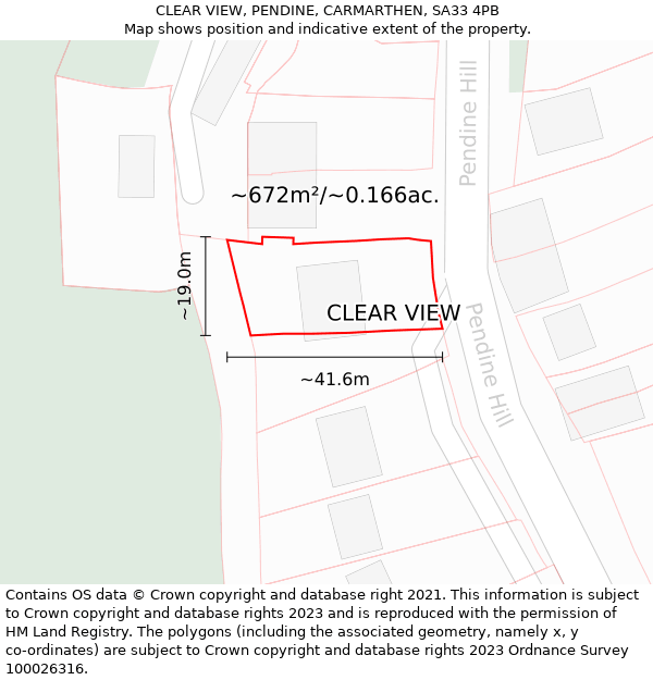 CLEAR VIEW, PENDINE, CARMARTHEN, SA33 4PB: Plot and title map