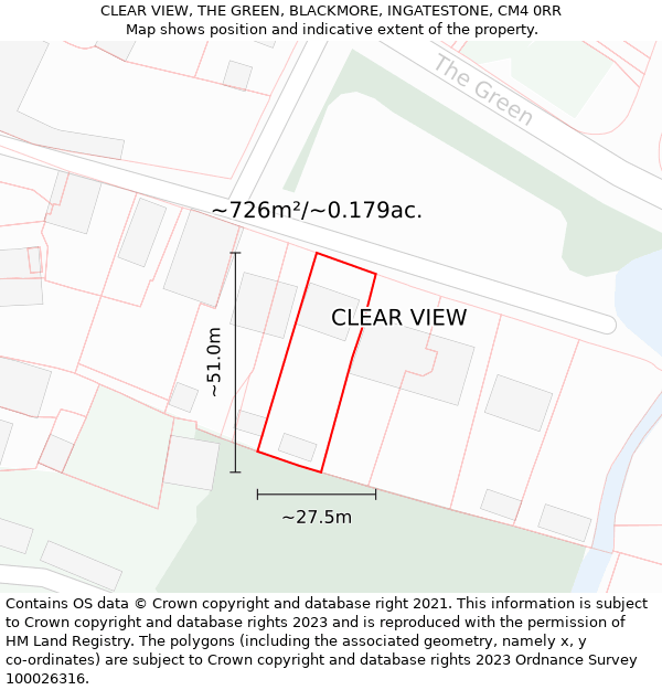 CLEAR VIEW, THE GREEN, BLACKMORE, INGATESTONE, CM4 0RR: Plot and title map