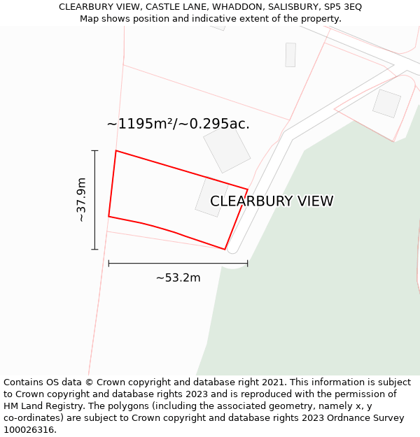 CLEARBURY VIEW, CASTLE LANE, WHADDON, SALISBURY, SP5 3EQ: Plot and title map