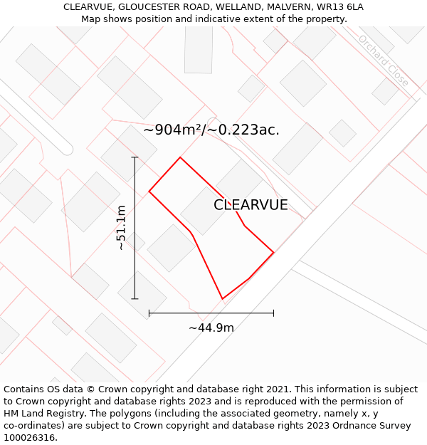 CLEARVUE, GLOUCESTER ROAD, WELLAND, MALVERN, WR13 6LA: Plot and title map