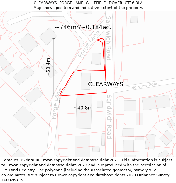 CLEARWAYS, FORGE LANE, WHITFIELD, DOVER, CT16 3LA: Plot and title map