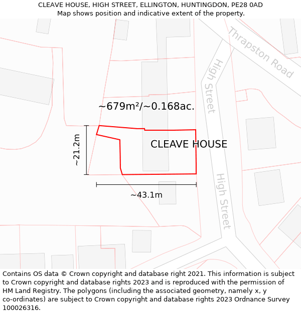 CLEAVE HOUSE, HIGH STREET, ELLINGTON, HUNTINGDON, PE28 0AD: Plot and title map