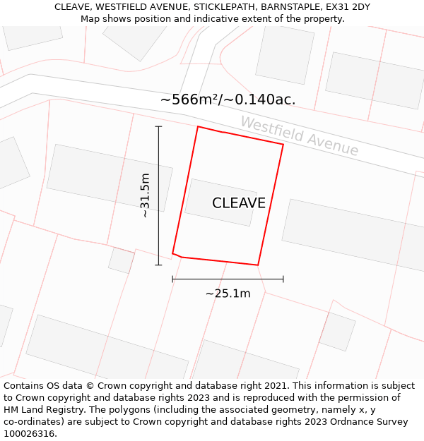 CLEAVE, WESTFIELD AVENUE, STICKLEPATH, BARNSTAPLE, EX31 2DY: Plot and title map