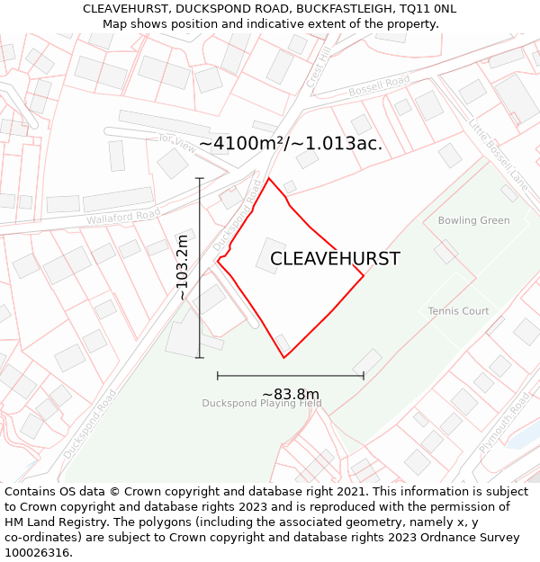 CLEAVEHURST, DUCKSPOND ROAD, BUCKFASTLEIGH, TQ11 0NL: Plot and title map