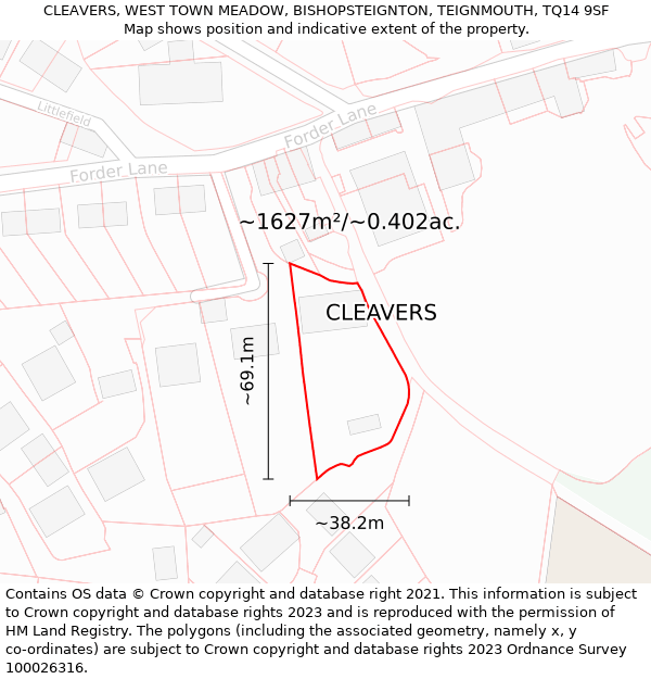 CLEAVERS, WEST TOWN MEADOW, BISHOPSTEIGNTON, TEIGNMOUTH, TQ14 9SF: Plot and title map