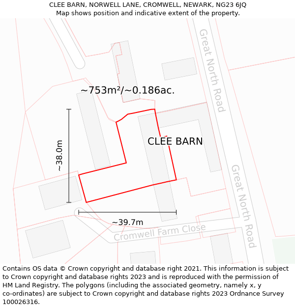 CLEE BARN, NORWELL LANE, CROMWELL, NEWARK, NG23 6JQ: Plot and title map