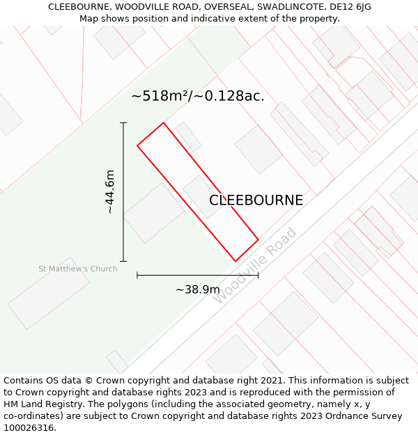 CLEEBOURNE, WOODVILLE ROAD, OVERSEAL, SWADLINCOTE, DE12 6JG: Plot and title map