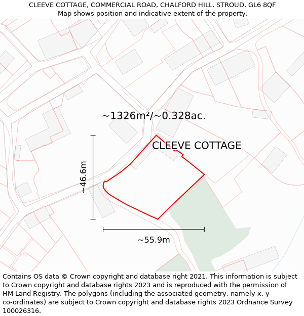 CLEEVE COTTAGE, COMMERCIAL ROAD, CHALFORD HILL, STROUD, GL6 8QF: Plot and title map