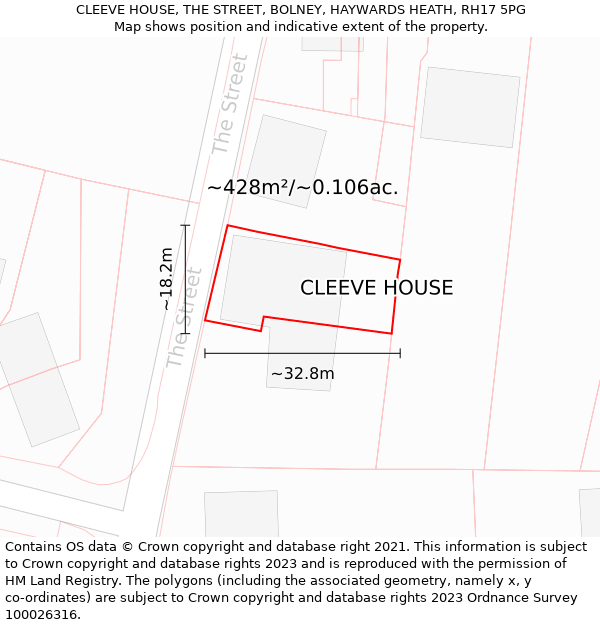CLEEVE HOUSE, THE STREET, BOLNEY, HAYWARDS HEATH, RH17 5PG: Plot and title map