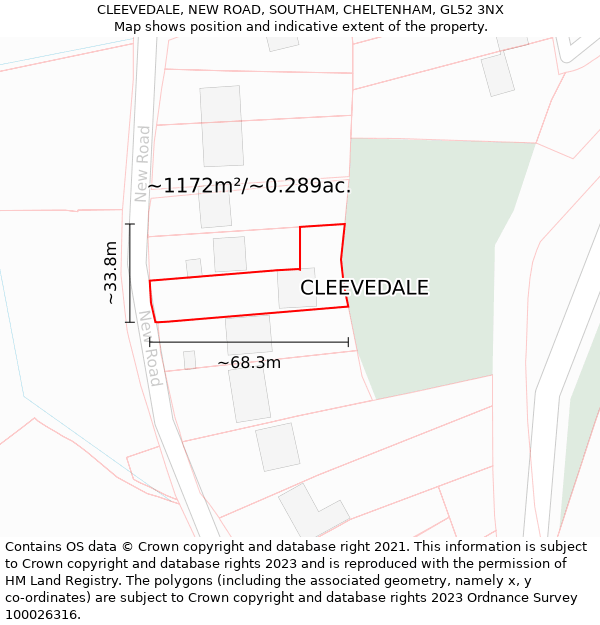 CLEEVEDALE, NEW ROAD, SOUTHAM, CHELTENHAM, GL52 3NX: Plot and title map