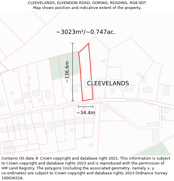 CLEEVELANDS, ELVENDON ROAD, GORING, READING, RG8 0DT: Plot and title map