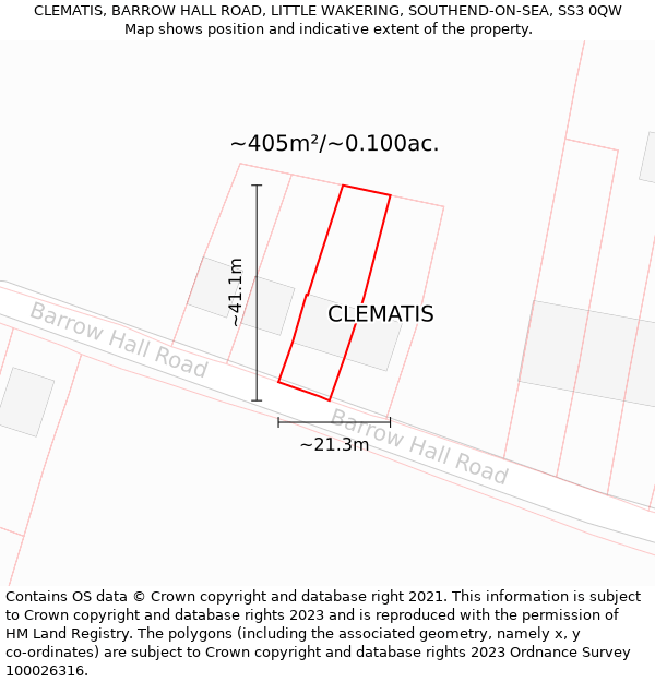 CLEMATIS, BARROW HALL ROAD, LITTLE WAKERING, SOUTHEND-ON-SEA, SS3 0QW: Plot and title map