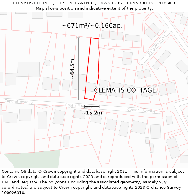 CLEMATIS COTTAGE, COPTHALL AVENUE, HAWKHURST, CRANBROOK, TN18 4LR: Plot and title map