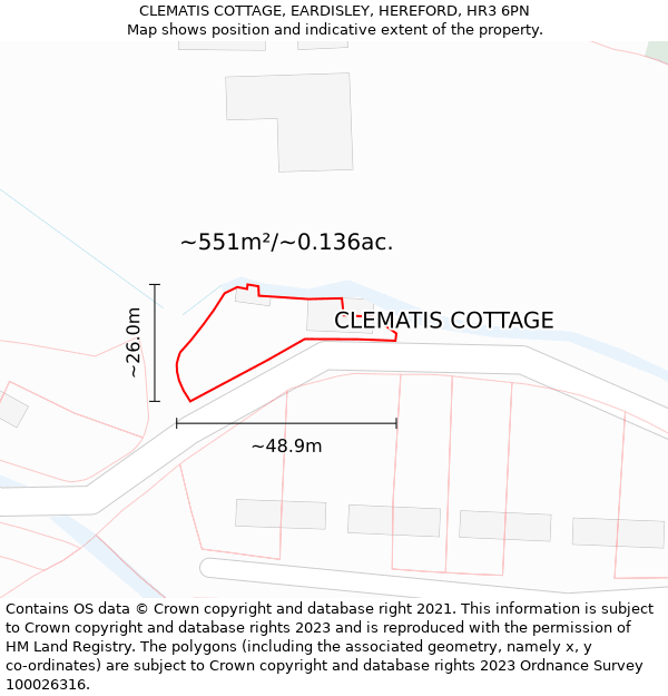 CLEMATIS COTTAGE, EARDISLEY, HEREFORD, HR3 6PN: Plot and title map