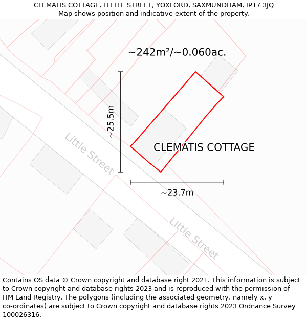 CLEMATIS COTTAGE, LITTLE STREET, YOXFORD, SAXMUNDHAM, IP17 3JQ: Plot and title map