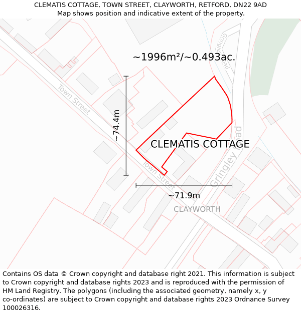 CLEMATIS COTTAGE, TOWN STREET, CLAYWORTH, RETFORD, DN22 9AD: Plot and title map