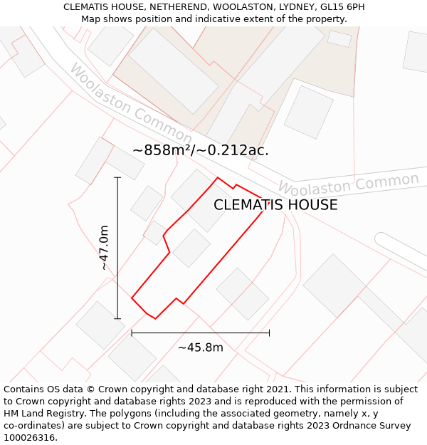 CLEMATIS HOUSE, NETHEREND, WOOLASTON, LYDNEY, GL15 6PH: Plot and title map