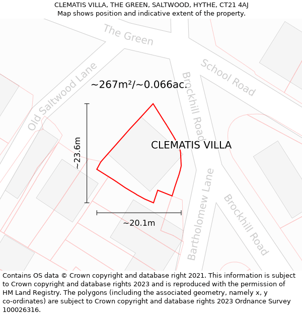 CLEMATIS VILLA, THE GREEN, SALTWOOD, HYTHE, CT21 4AJ: Plot and title map