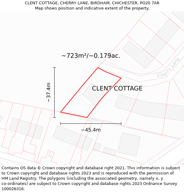CLENT COTTAGE, CHERRY LANE, BIRDHAM, CHICHESTER, PO20 7AR: Plot and title map