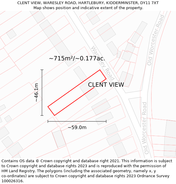 CLENT VIEW, WARESLEY ROAD, HARTLEBURY, KIDDERMINSTER, DY11 7XT: Plot and title map