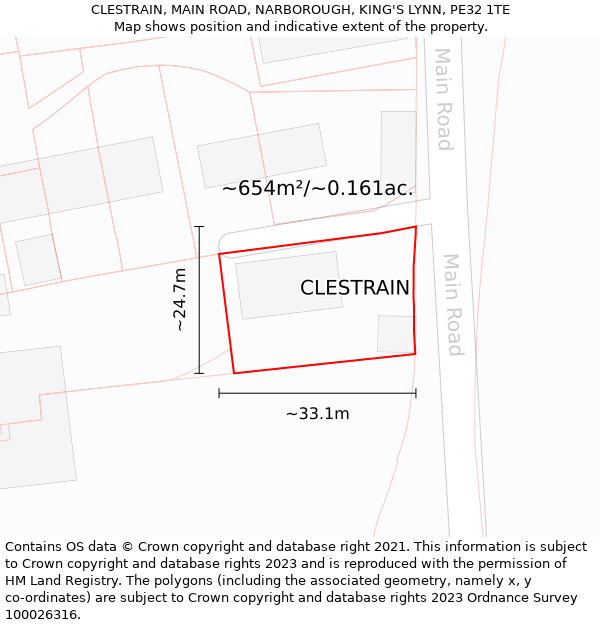 CLESTRAIN, MAIN ROAD, NARBOROUGH, KING'S LYNN, PE32 1TE: Plot and title map