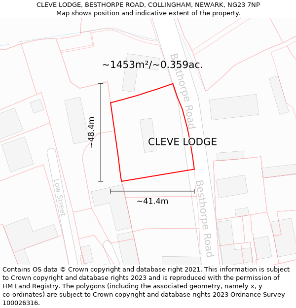 CLEVE LODGE, BESTHORPE ROAD, COLLINGHAM, NEWARK, NG23 7NP: Plot and title map