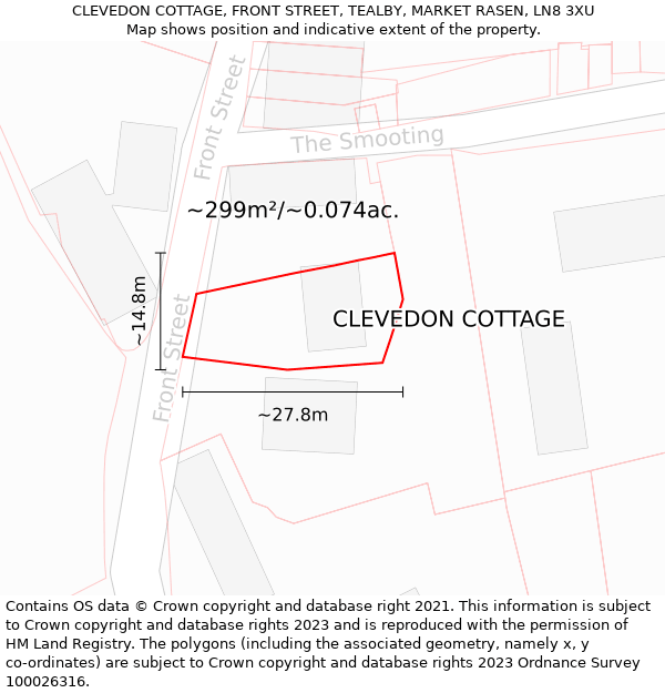 CLEVEDON COTTAGE, FRONT STREET, TEALBY, MARKET RASEN, LN8 3XU: Plot and title map