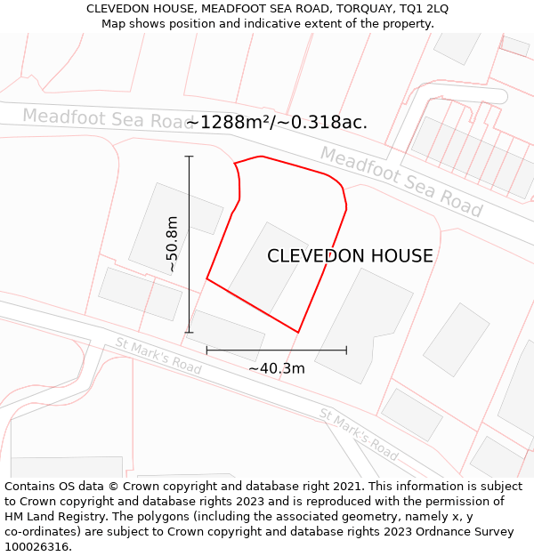 CLEVEDON HOUSE, MEADFOOT SEA ROAD, TORQUAY, TQ1 2LQ: Plot and title map