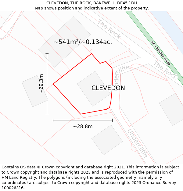 CLEVEDON, THE ROCK, BAKEWELL, DE45 1DH: Plot and title map