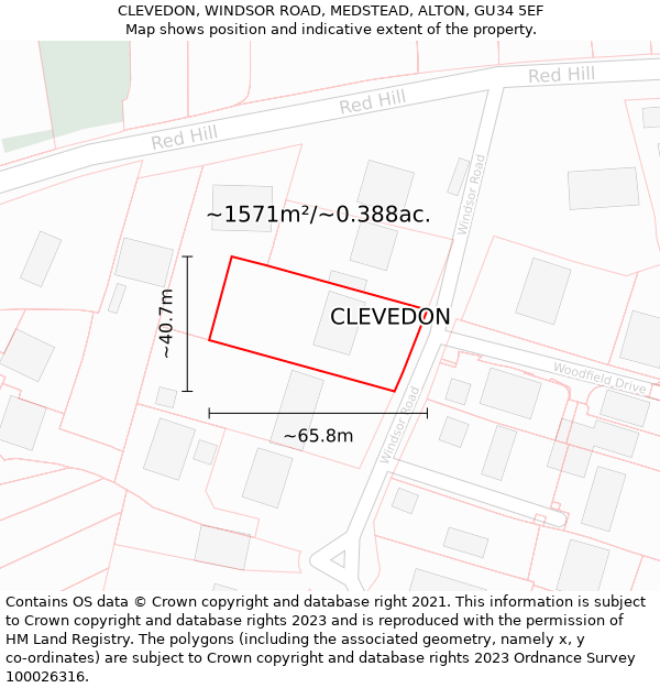 CLEVEDON, WINDSOR ROAD, MEDSTEAD, ALTON, GU34 5EF: Plot and title map