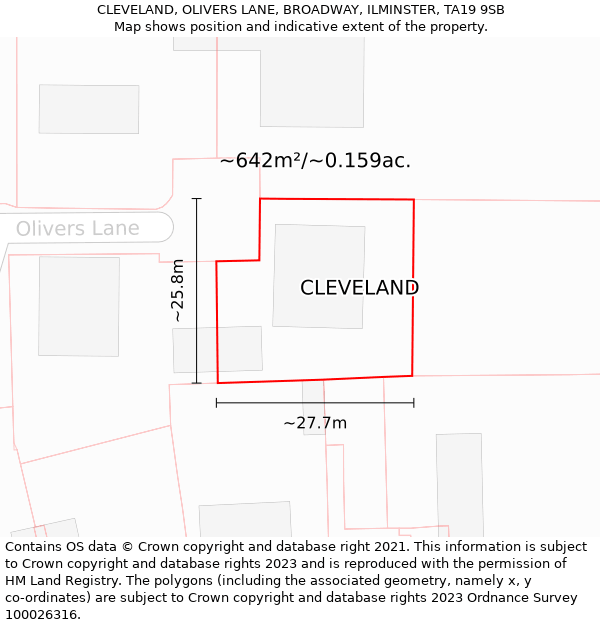 CLEVELAND, OLIVERS LANE, BROADWAY, ILMINSTER, TA19 9SB: Plot and title map