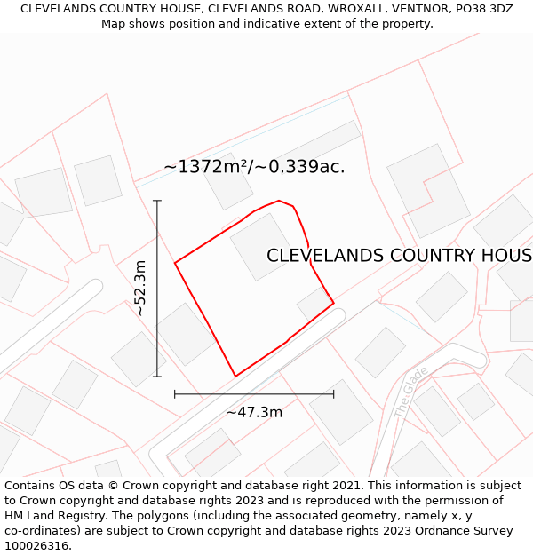 CLEVELANDS COUNTRY HOUSE, CLEVELANDS ROAD, WROXALL, VENTNOR, PO38 3DZ: Plot and title map