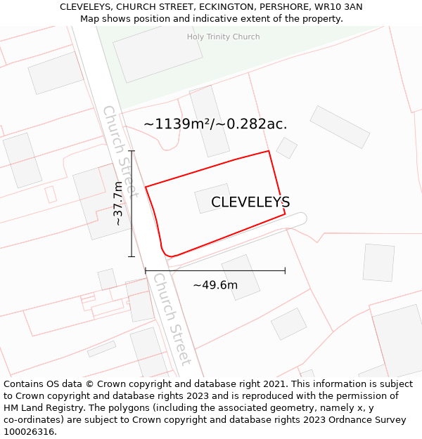 CLEVELEYS, CHURCH STREET, ECKINGTON, PERSHORE, WR10 3AN: Plot and title map