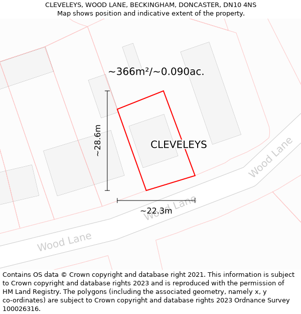 CLEVELEYS, WOOD LANE, BECKINGHAM, DONCASTER, DN10 4NS: Plot and title map