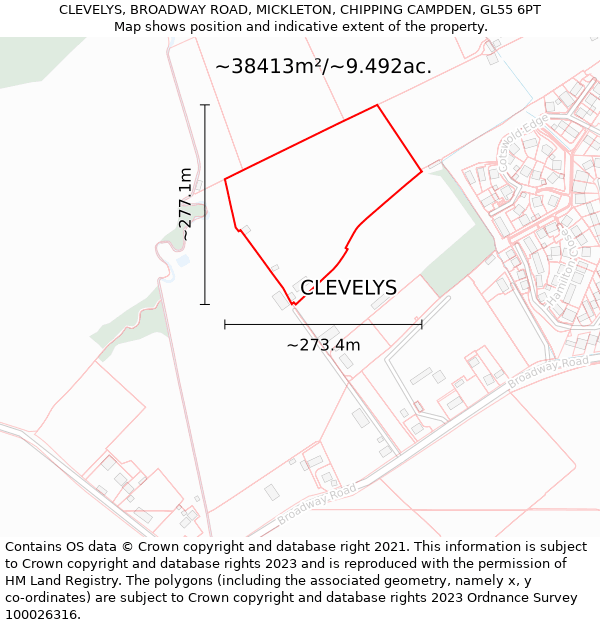 CLEVELYS, BROADWAY ROAD, MICKLETON, CHIPPING CAMPDEN, GL55 6PT: Plot and title map