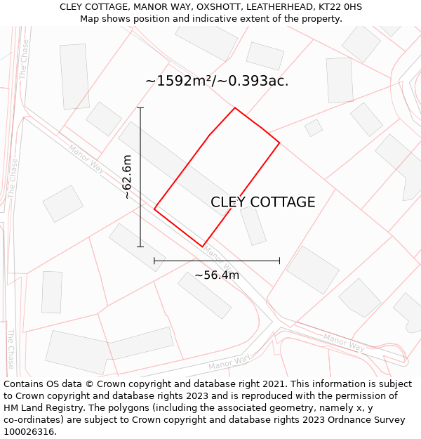 CLEY COTTAGE, MANOR WAY, OXSHOTT, LEATHERHEAD, KT22 0HS: Plot and title map