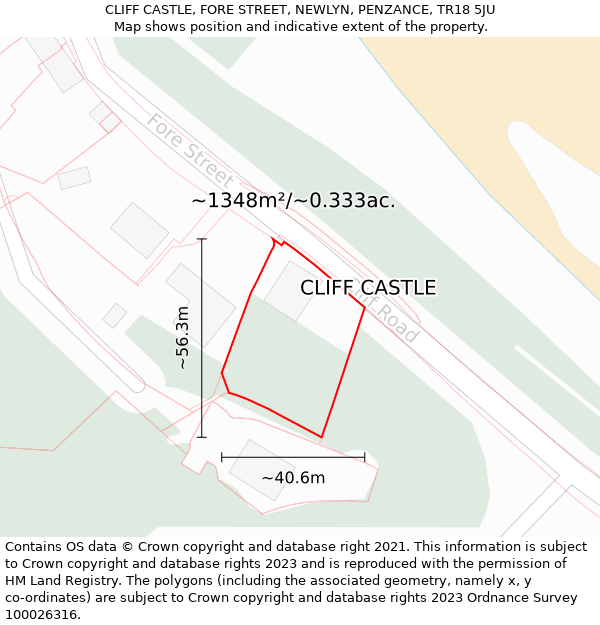 CLIFF CASTLE, FORE STREET, NEWLYN, PENZANCE, TR18 5JU: Plot and title map