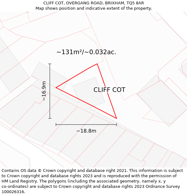CLIFF COT, OVERGANG ROAD, BRIXHAM, TQ5 8AR: Plot and title map
